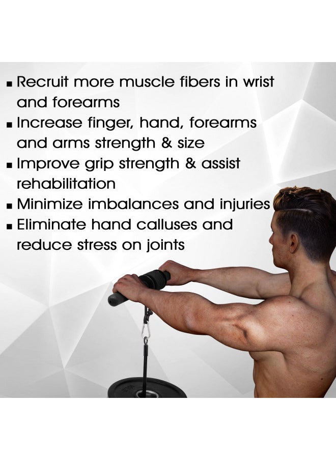 Yes4All Wrist and Forearm Blaster, Wrist Roller & Forearm Roller with Soft Foam Grip Handles for Training, Workout - Wrist/Arm Blaster - Fit 1-inch Standard & 2-inch Olympic Weight Plates (Black)