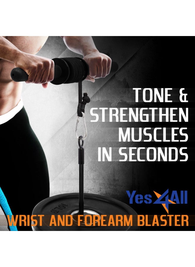 Yes4All Wrist and Forearm Blaster, Wrist Roller & Forearm Roller with Soft Foam Grip Handles for Training, Workout - Wrist/Arm Blaster - Fit 1-inch Standard & 2-inch Olympic Weight Plates (Black)