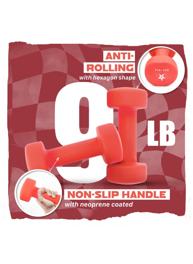 Yes4All 9 lbs Dumbbells Neoprene with Non Slip Grip Great for Total Body Workout Total Weight: 18 lbs (Set of 2)