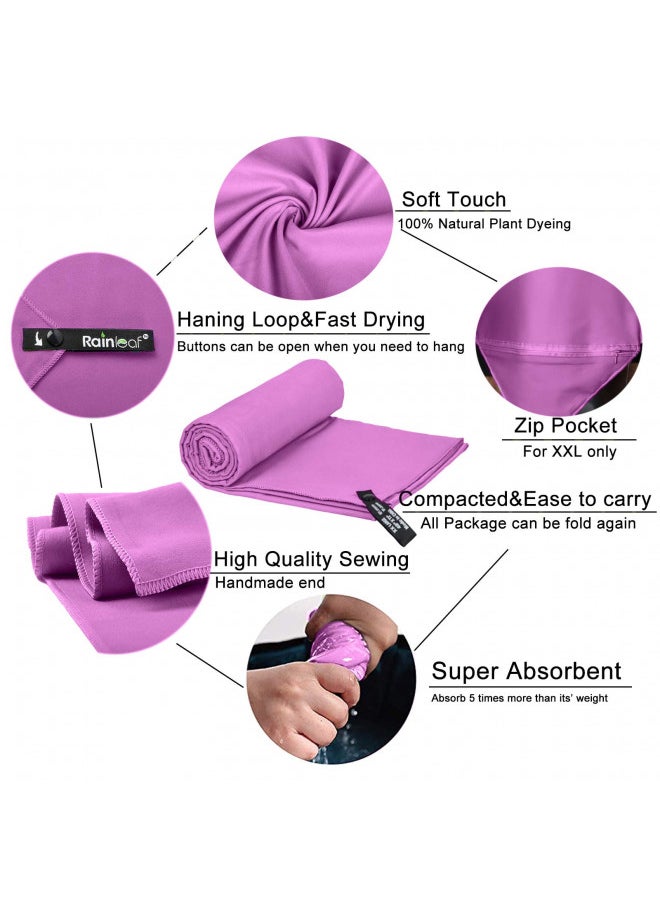 Rainleaf Microfiber Towel,Purple,12 X 24 Inches