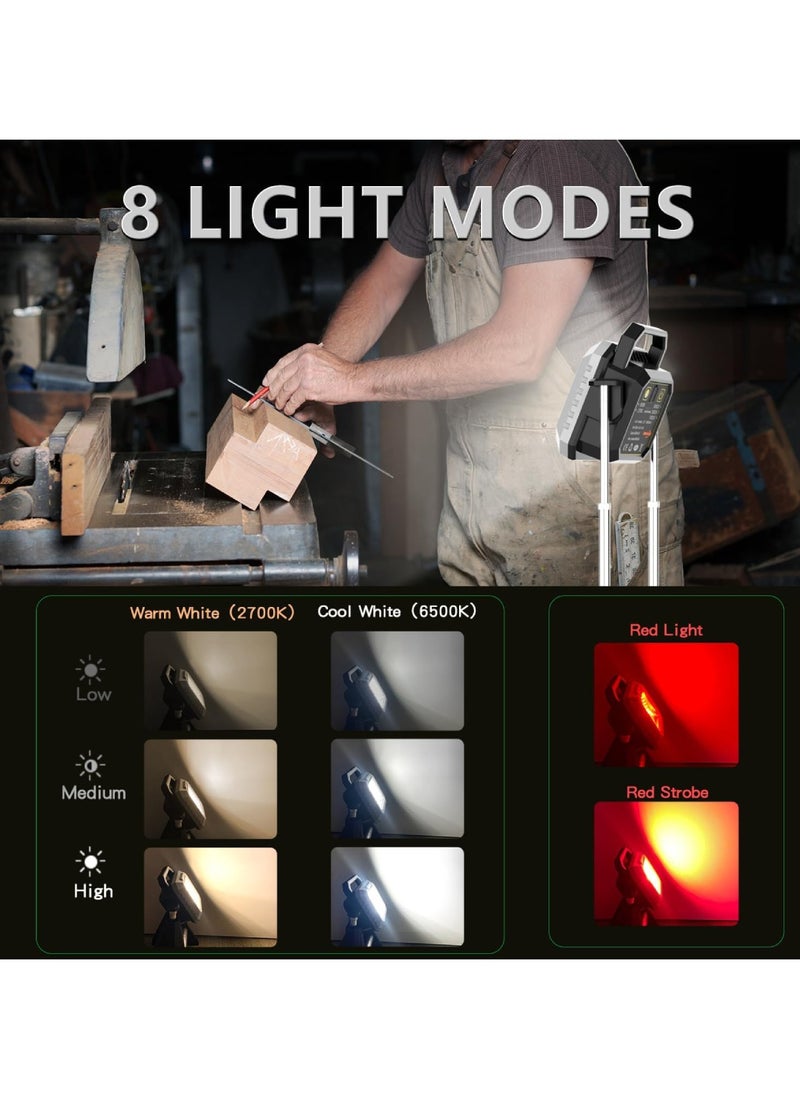 LED Work Light 6000LM Cordless Work Lights 15000mAh Rechargeable Work Light Telescopic With Stand Outdoor Flood Light 2700/6500K 128 White Light SMD 128 Yellow Light SMD 20 Red Light SMD Camping Light Cob Light