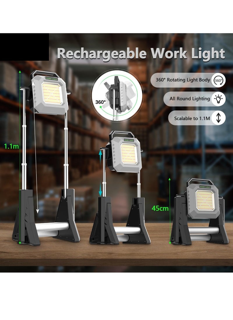LED Work Light 6000LM Cordless Work Lights 15000mAh Rechargeable Work Light Telescopic With Stand Outdoor Flood Light 2700/6500K 128 White Light SMD 128 Yellow Light SMD 20 Red Light SMD Camping Light Cob Light