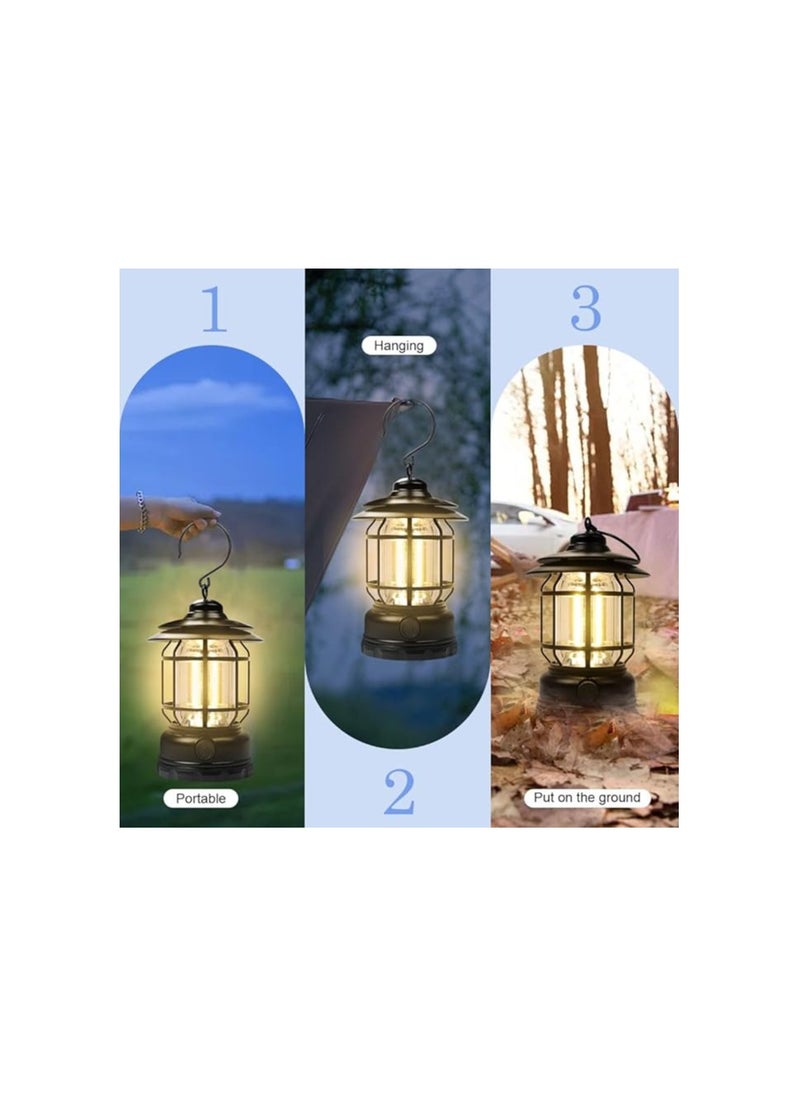 Camping Lantern, LED Lantern, Outdoor Battery Camping Lamp, Dimmable, Rechargeable, Type C, IPX4 Lantern, Battery Operated for Outdoor, Hiking, Fishing, Small Family Garden