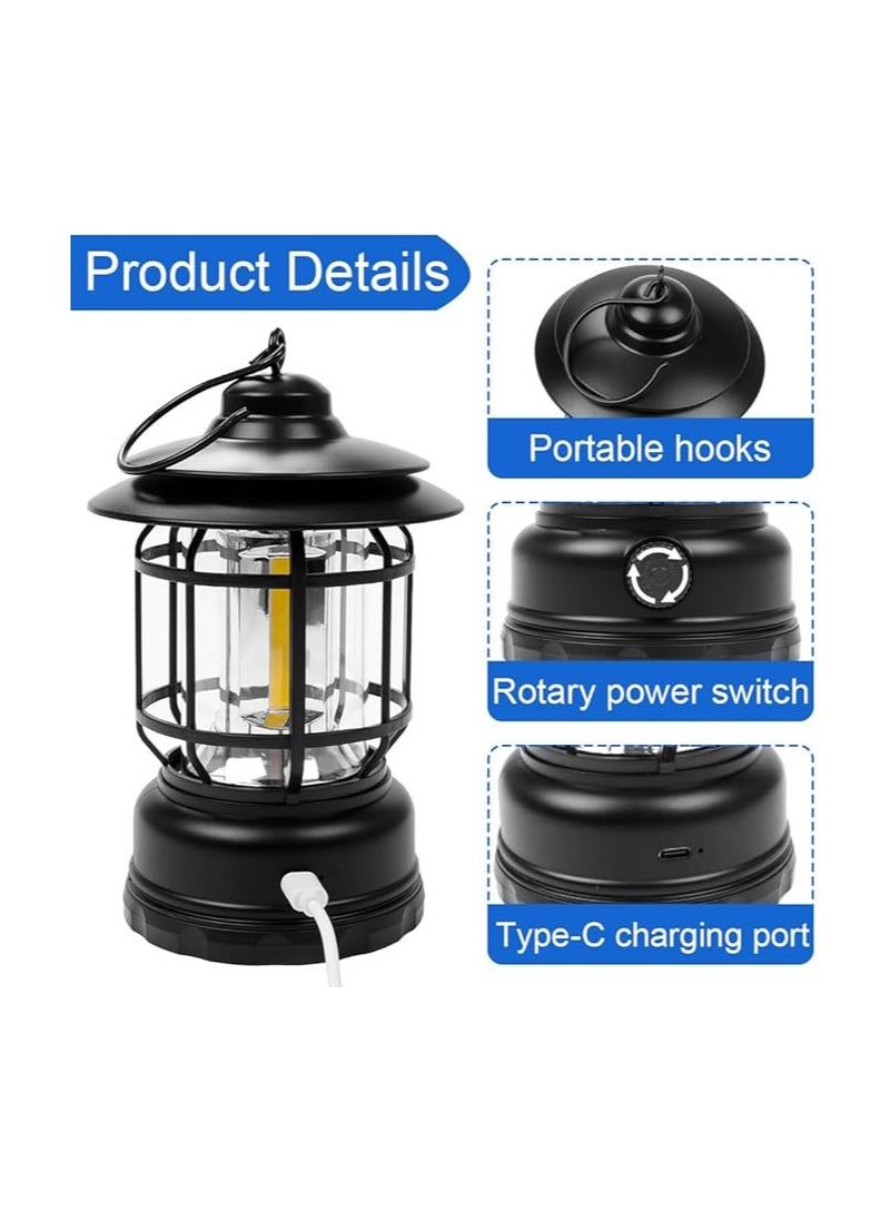 Camping Lantern, LED Lantern, Outdoor Battery Camping Lamp, Dimmable, Rechargeable, Type C, IPX4 Lantern, Battery Operated for Outdoor, Hiking, Fishing, Small Family Garden