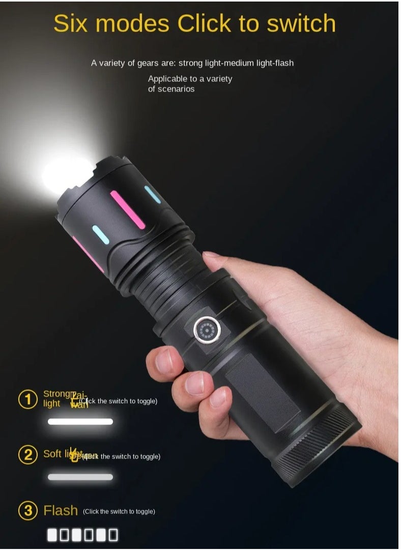 LED Flashlight 30W Fluorescent Strip 3600mAh Power Bank 1000M Range Outdoor Emergency Flash Light Torch