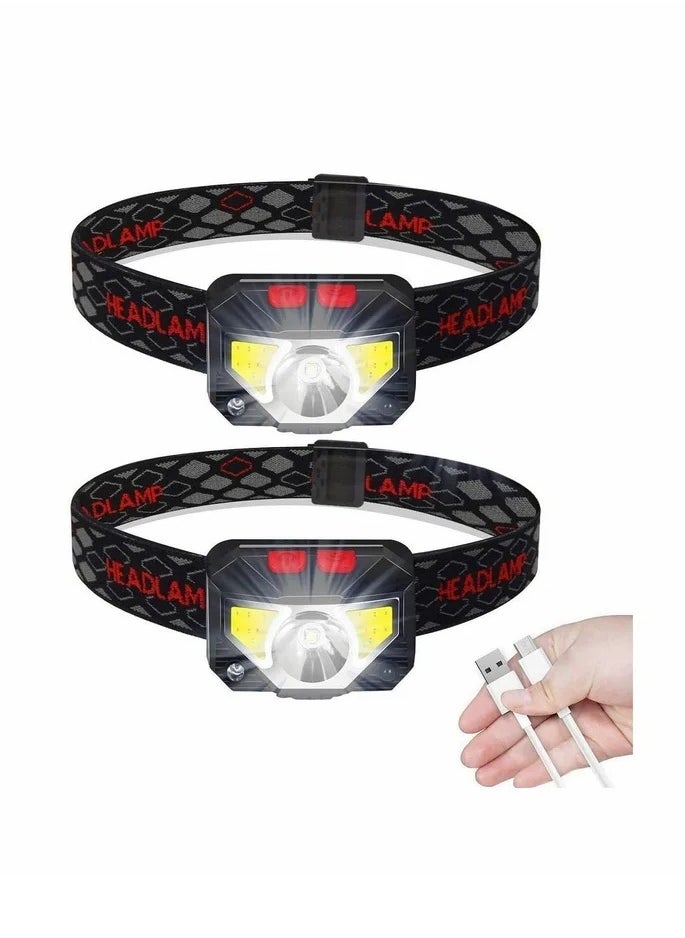 LED Head Torch USB Rechargeable Headlamp Headlight 2 Pack Ultra Bright Headtorch Lamp with IPX45 Waterproof for Running Camping Hiking Climbing Kids