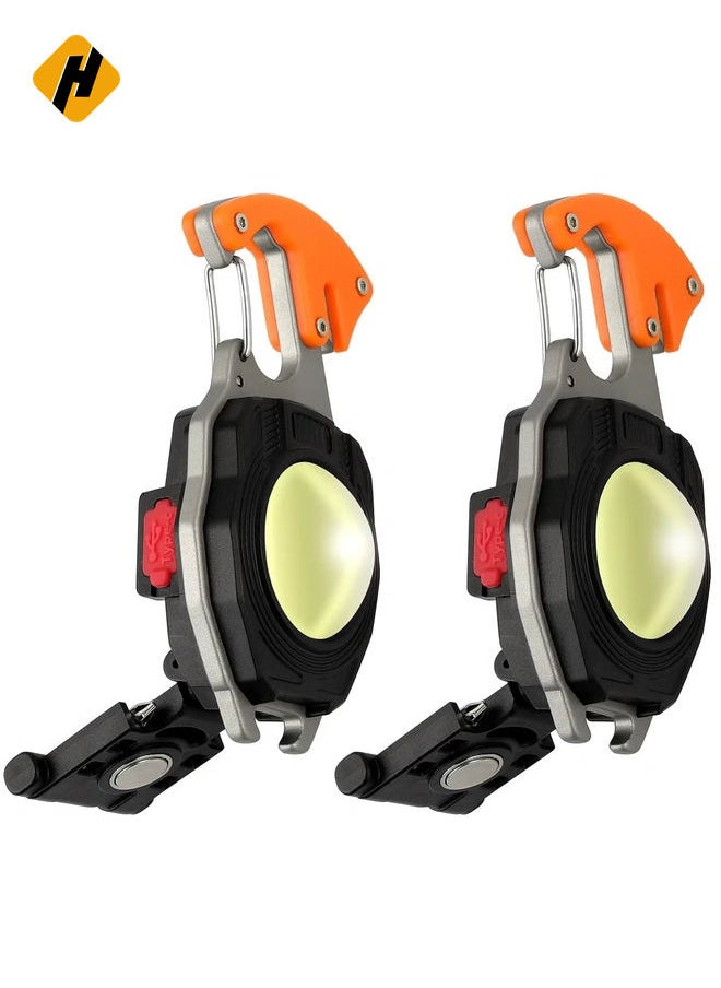 Mini Portable Work Light 800 Lumen Rechargeable Torch Keyring Inspection Lights with Bottle Opener, Magnetic Base, for Camping/Repairing/Emergency (2 Pieces)