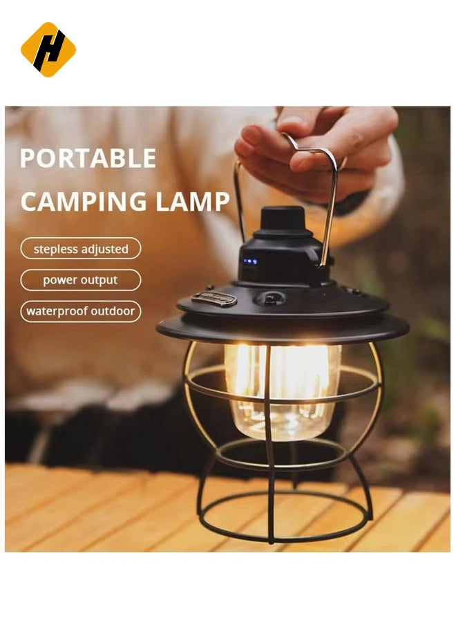 Retro LED Camping Lantern, USB Rechargeable Camping Lamp with 3 Light Modes, Vintage Camping Lights, Portable Waterproof Hanging Tent Light for Hiking Fishing