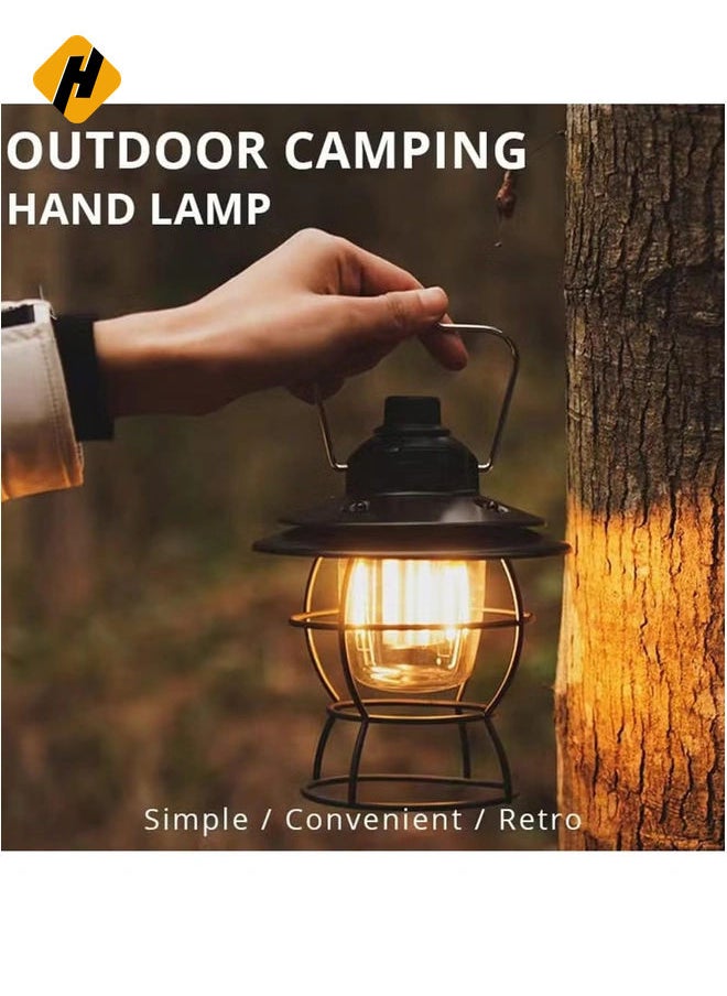 Retro LED Camping Lantern, USB Rechargeable Camping Lamp with 3 Light Modes, Vintage Camping Lights, Portable Waterproof Hanging Tent Light for Hiking Fishing