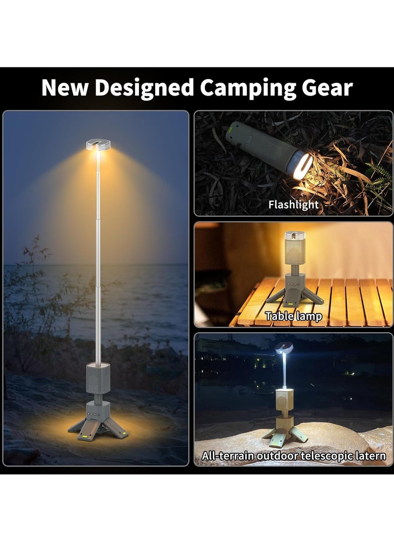 Camping Lantern, 14000mAh Rechargeable Telescopic Camping Lights Built-in Magnetic Stand with Speaker, Portable Waterproof Outdoor LED Flashlight for Emergency, Hiking, Camping, Fishing - Grey