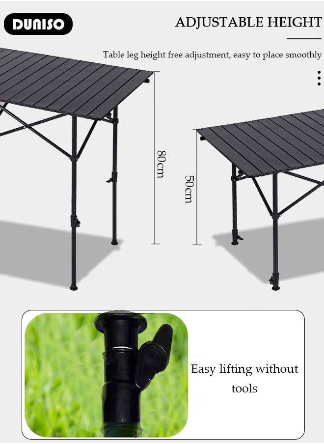 Folding Camping Table, Portable Adjustable Height Picnic Table with Storage Waterproof Bag,  Lightweight Roll-up Aluminum Table for Beach, Hiking, Fishing, Backyard, BBQ, Party