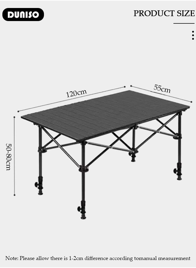 Folding Camping Table, Portable Adjustable Height Picnic Table with Storage Waterproof Bag,  Lightweight Roll-up Aluminum Table for Beach, Hiking, Fishing, Backyard, BBQ, Party