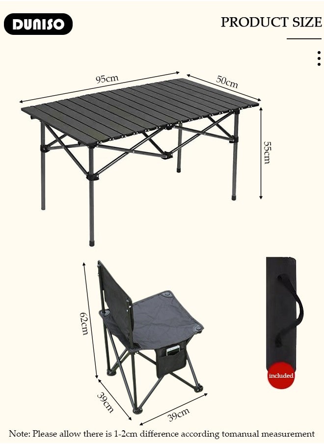 5PCS Folding Table and Chairs Set, Portable Picnic Long Table with 4 Seats ,Camping Table with Easy Carrying Bag, Lightweight Folding Egg Roll Table and Chair Set for Outdoor Camping Picnic BBQ, Party and Dining