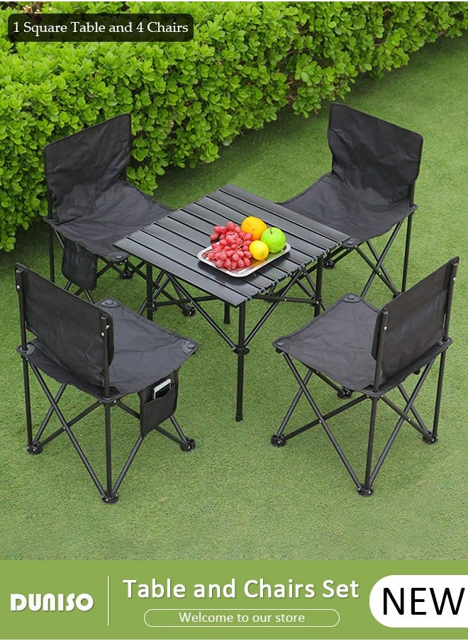 5PCS Folding Table and Chairs Set, Portable Picnic Long Table with 2 Seats ,Camping Table with Easy Carrying Bag, Lightweight Folding Egg Roll Table and Chair Set for Outdoor Camping Picnic BBQ, Party and Dining