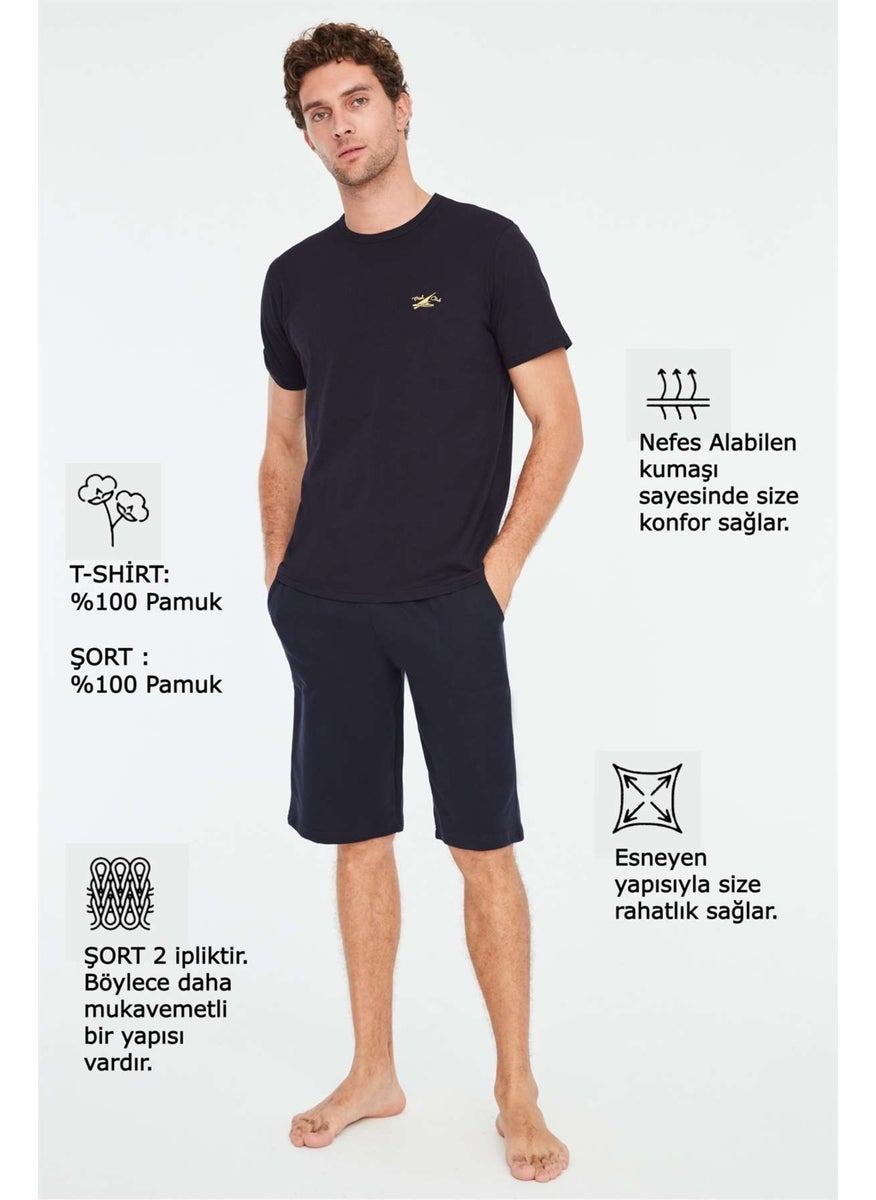 - Men's Navy Blue T-Shirt Shorts Set