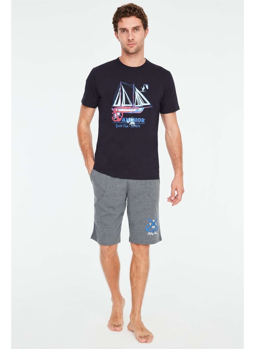 - Men's Navy Blue T-Shirt Shorts Set