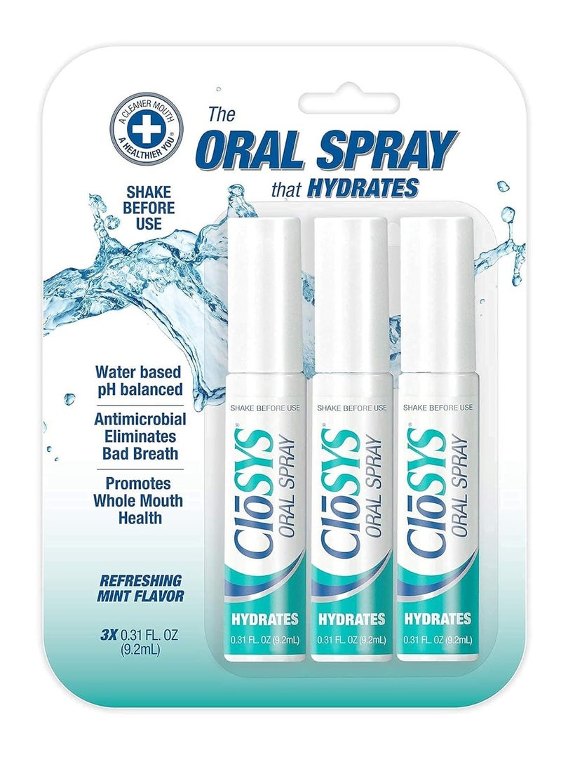 CloSYS Oral Breath Spray, 0.31 Ounce (3 Count), Mint, Sugar Free, pH Balanced, Fights Bad Breath