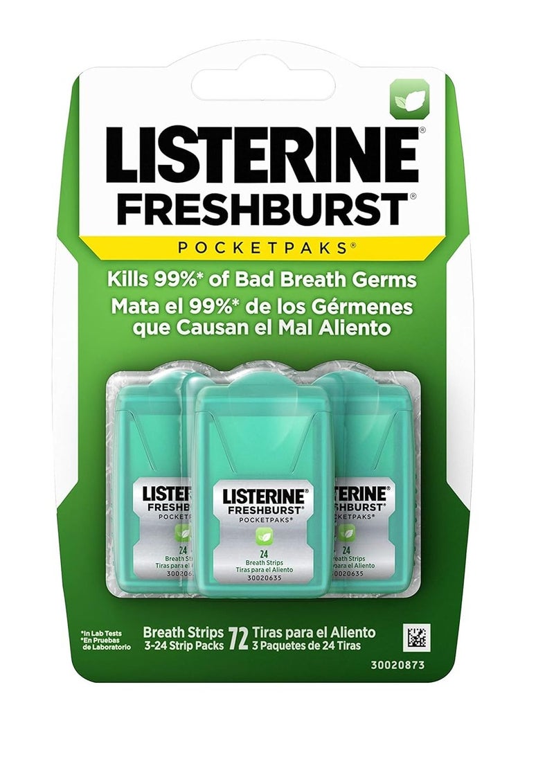 Listerine Freshburst Pocketpaks Breath Strips, Dissolving Breath Freshener Strips Kill 99% of Germs that Cause Bad Breath, Portable for On-the-Go, Minty Flavor, 24-strips (Pack of 1)