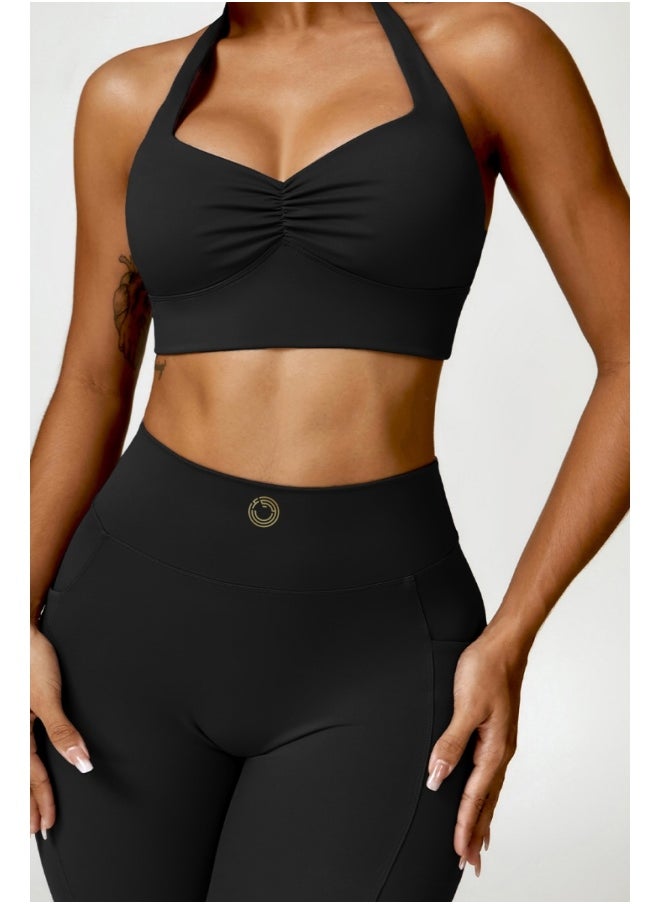 Womens Open Back Sports Bra - Padded Low Impact Workout Yoga Bra with Removable Built in Bra