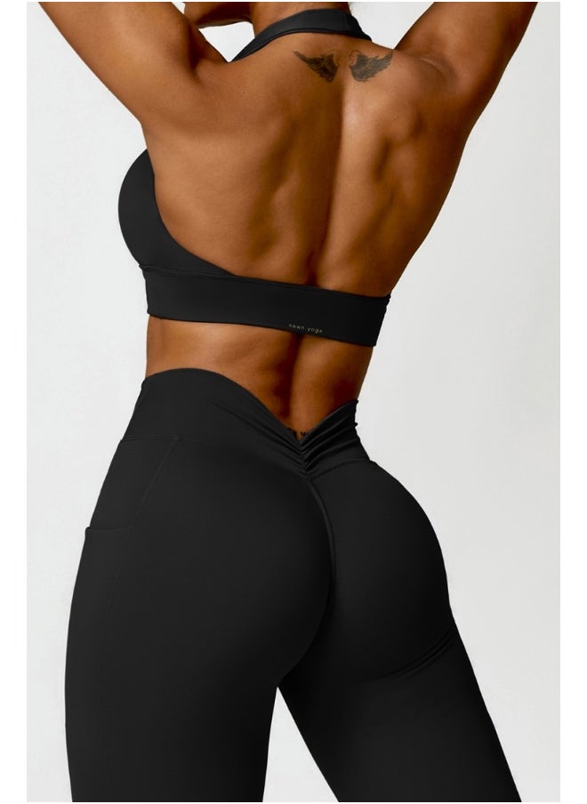 Womens Open Back Sports Bra - Padded Low Impact Workout Yoga Bra with Removable Built in Bra