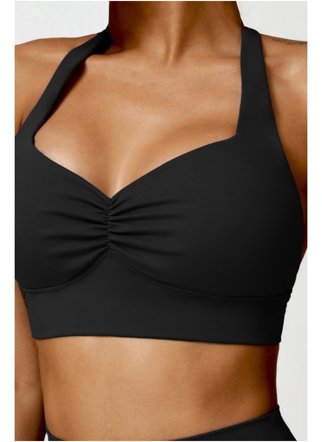 Womens Open Back Sports Bra - Padded Low Impact Workout Yoga Bra with Removable Built in Bra