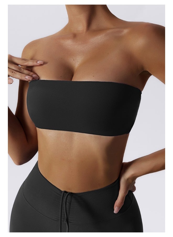 Womens Strapless Sports Bra - Padded Low Impact Workout Yoga Bra with Removable Built in Bra