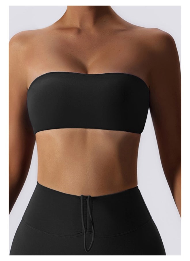 Womens Strapless Sports Bra - Padded Low Impact Workout Yoga Bra with Removable Built in Bra