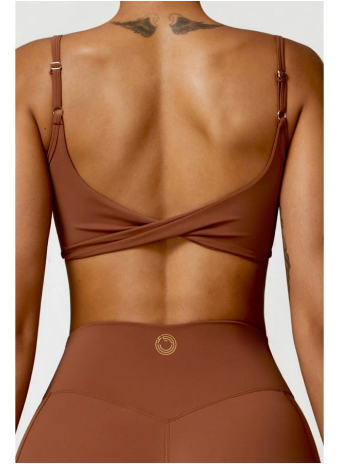 Womens X Back Sports Bra - Padded Low Impact Workout Yoga Bra with Removable Built in Bra