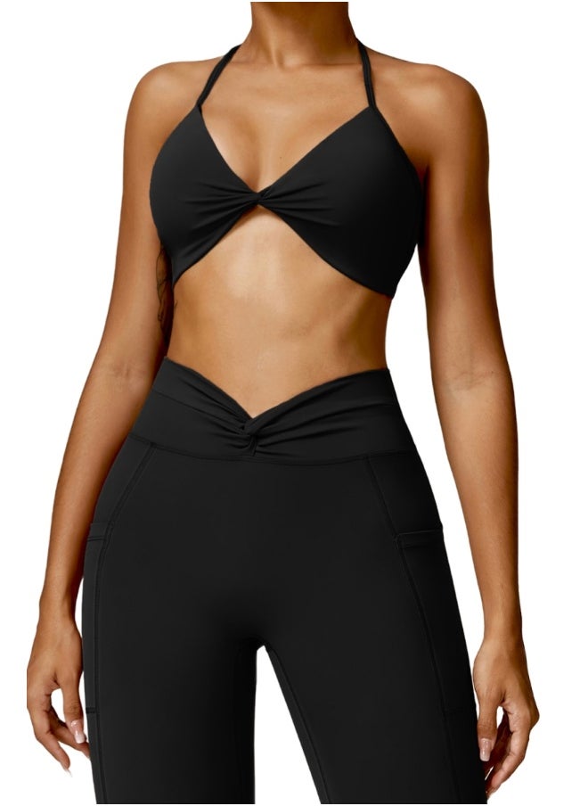 Womens Open Back Sports Bra - Padded Low Impact Workout Yoga Bra with Removable Built in Bra