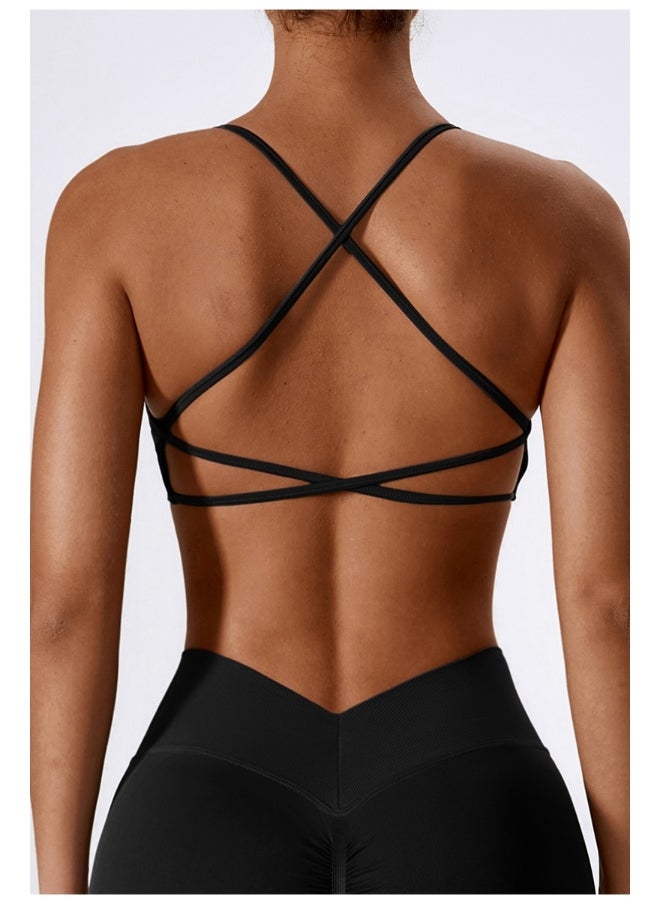 Womens Striped Back Sports Bra - Padded Low Impact Workout Yoga Bra with Removable Built in Bra