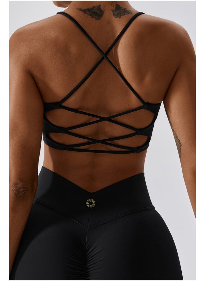 Womens Striped Back Sports Bra - Padded Low Impact Workout Yoga Bra with Removable Built in Bra