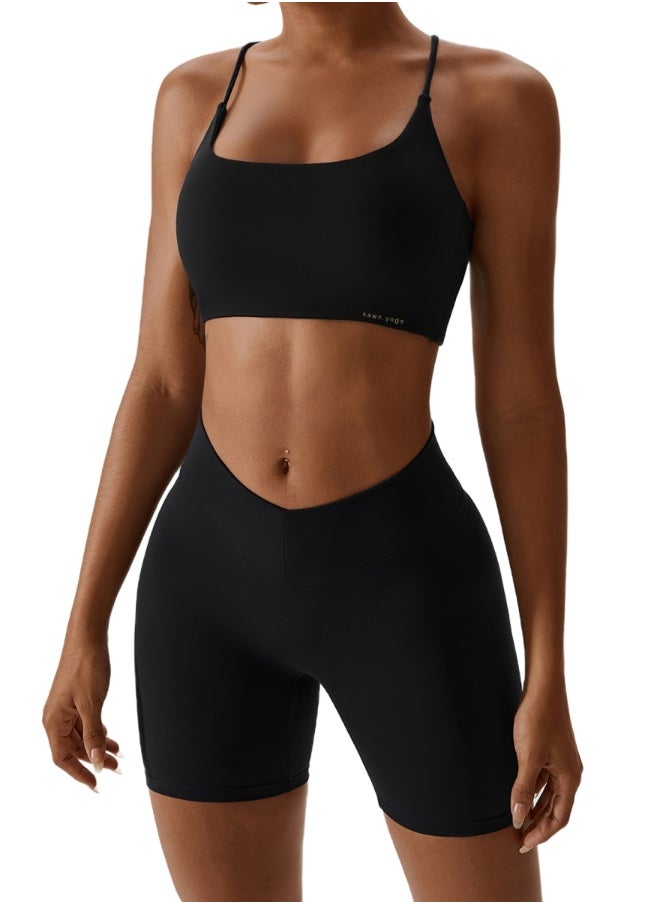 Womens Striped Back Sports Bra - Padded Low Impact Workout Yoga Bra with Removable Built in Bra