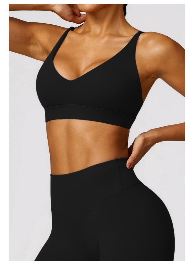 Womens Striped Back Sports Bra - Padded Low Impact Workout Yoga Bra with Removable Built in Bra