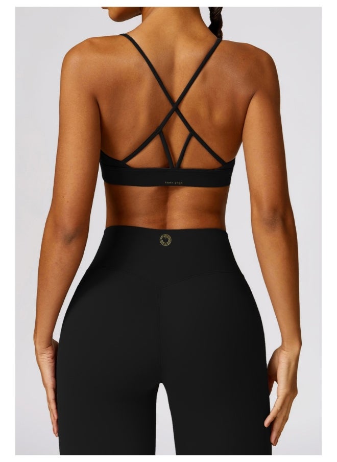 Womens Striped Back Sports Bra - Padded Low Impact Workout Yoga Bra with Removable Built in Bra
