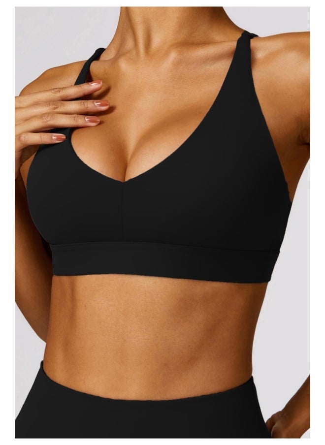Womens Striped Back Sports Bra - Padded Low Impact Workout Yoga Bra with Removable Built in Bra