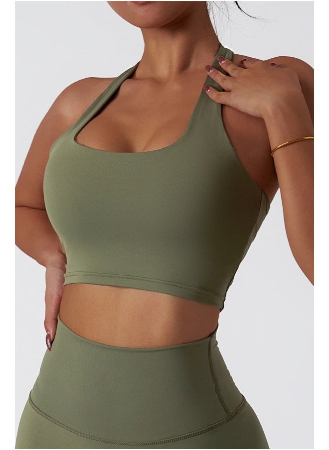 Womens Open Back Sports Bra - Padded Low Impact Workout Yoga Bra with Removable Built in Bra