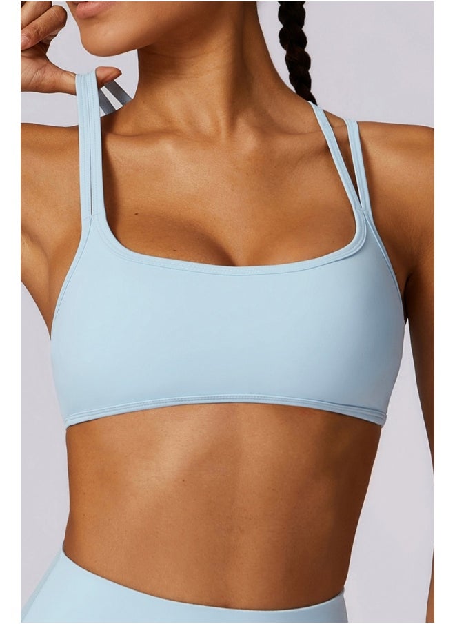 Womens Cross Striped Back Sports Bra - Padded Low Impact Workout Yoga Bra with Removable Built in Bra