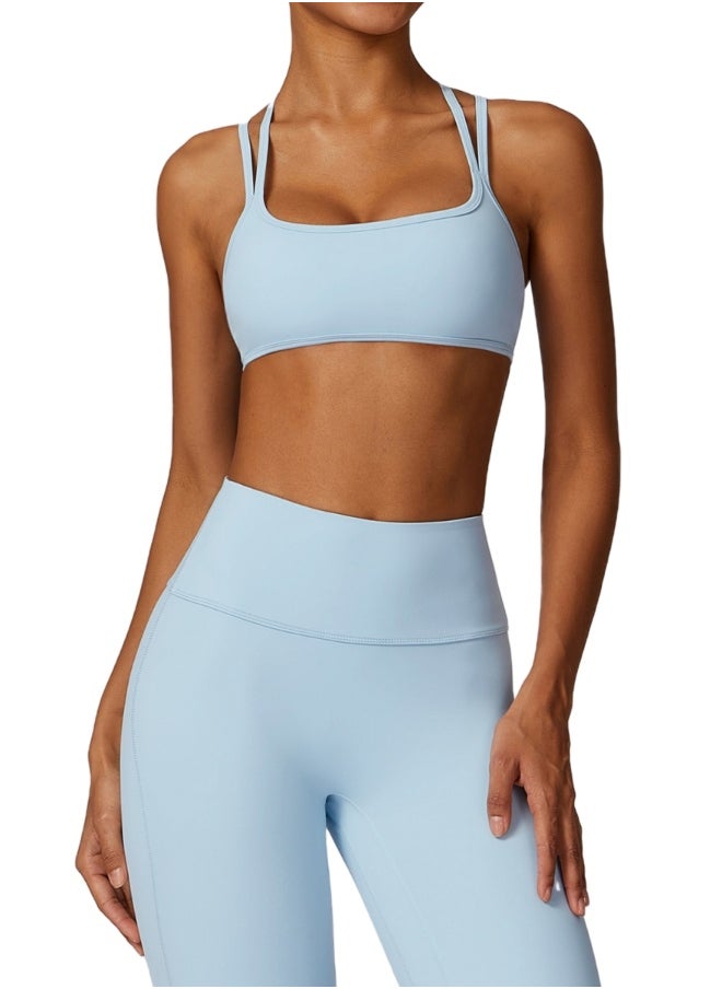 Womens Cross Striped Back Sports Bra - Padded Low Impact Workout Yoga Bra with Removable Built in Bra
