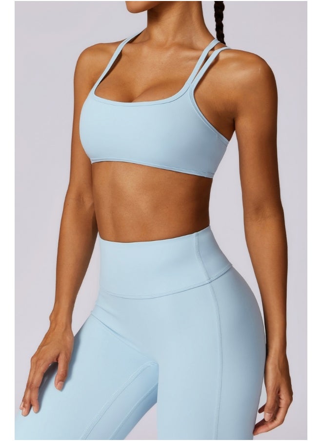 Womens Cross Striped Back Sports Bra - Padded Low Impact Workout Yoga Bra with Removable Built in Bra
