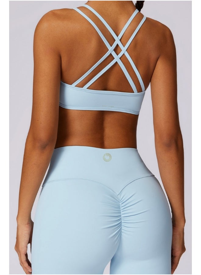 Womens Cross Striped Back Sports Bra - Padded Low Impact Workout Yoga Bra with Removable Built in Bra