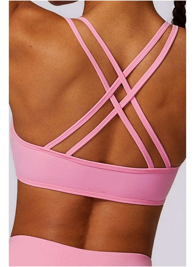 Womens Cross Striped Back Sports Bra - Padded Low Impact Workout Yoga Bra with Removable Built in Bra