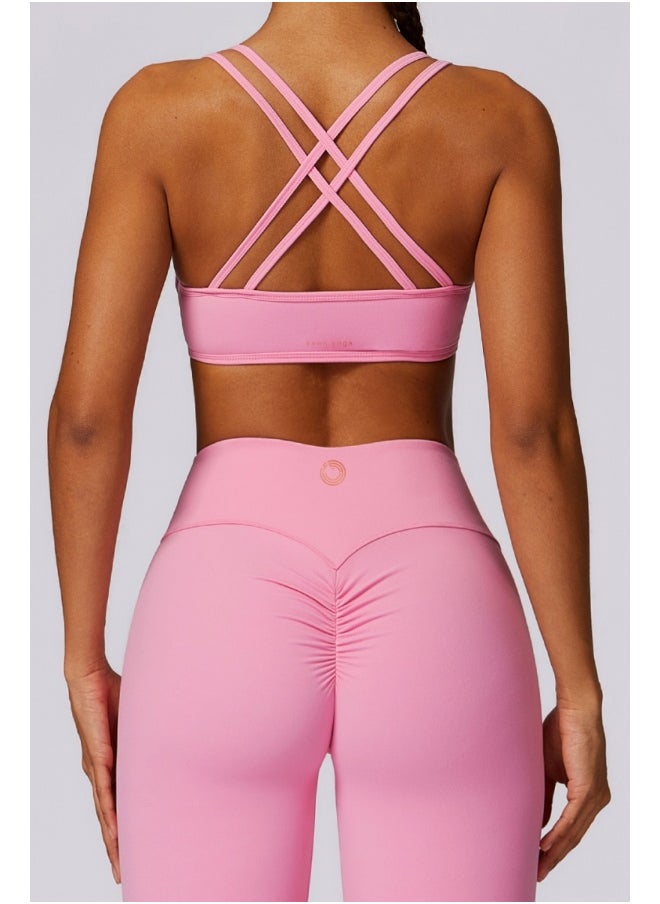Womens Cross Striped Back Sports Bra - Padded Low Impact Workout Yoga Bra with Removable Built in Bra