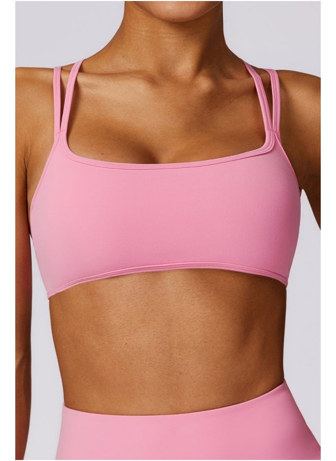 Womens Cross Striped Back Sports Bra - Padded Low Impact Workout Yoga Bra with Removable Built in Bra