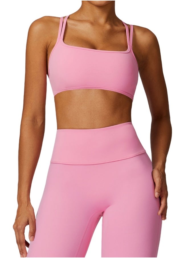 Womens Cross Striped Back Sports Bra - Padded Low Impact Workout Yoga Bra with Removable Built in Bra