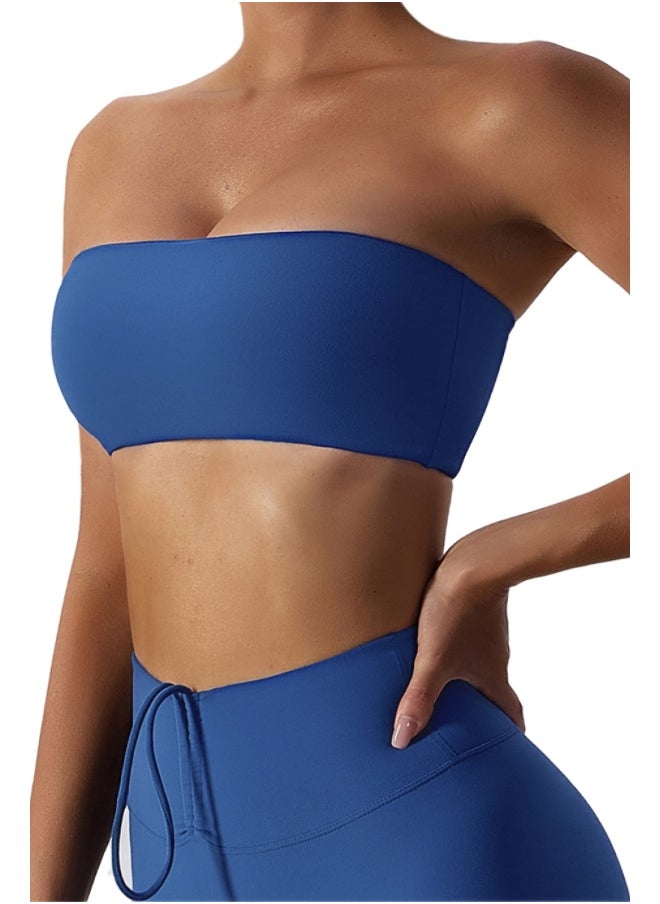 Womens Strapless Sports Bra - Padded Low Impact Workout Yoga Bra with Removable Built in Bra
