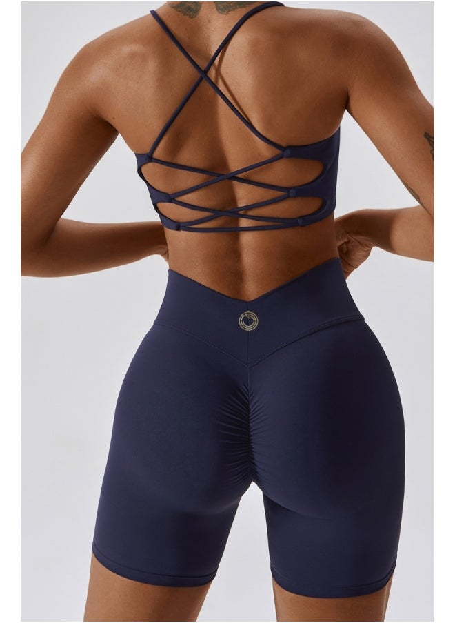 Womens Striped Back Sports Bra - Padded Low Impact Workout Yoga Bra with Removable Built in Bra