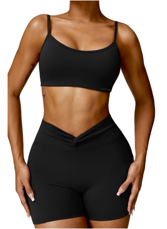 Womens X Back Sports Bra - Padded Low Impact Workout Yoga Bra with Removable Built in Bra