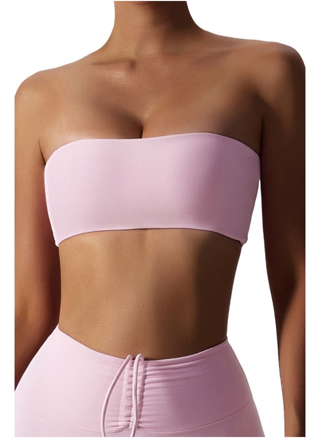 Womens Strapless Sports Bra - Padded Low Impact Workout Yoga Bra with Removable Built in Bra