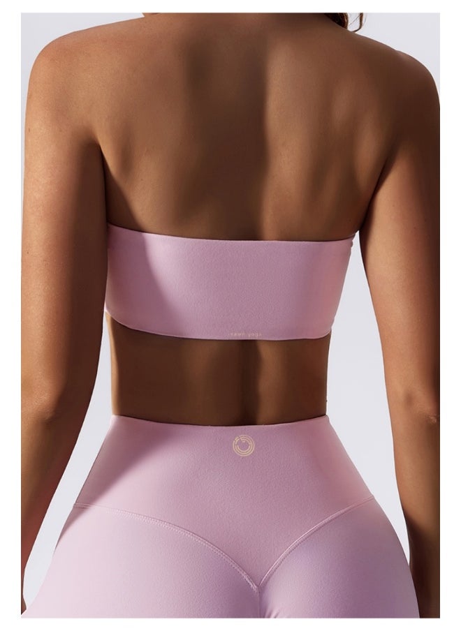 Womens Strapless Sports Bra - Padded Low Impact Workout Yoga Bra with Removable Built in Bra
