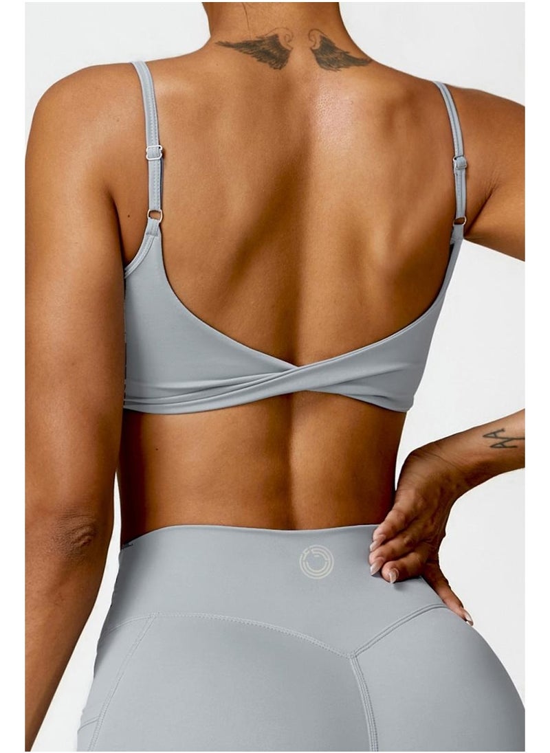 Womens X Back Sports Bra - Padded Low Impact Workout Yoga Bra with Removable Built in Bra